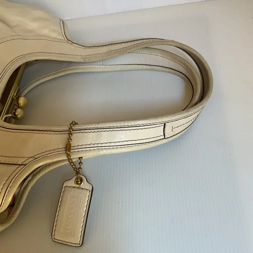 Vintage Coach Ergo 12248 Pleated Kisslock Cream Leather Satchel Y2K